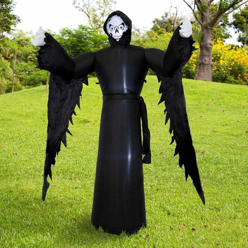 Photo 1 of Sunnydaze 7 ft Grisly Grim Reaper Inflatable Halloween Decoration - Indoor or Outdoor Use - 3 White LED Lights