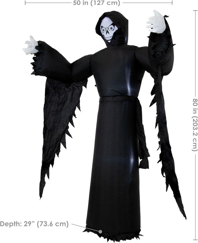Photo 1 of Sunnydaze 7 ft Grisly Grim Reaper Inflatable Halloween Decoration - Indoor or Outdoor Use - 3 White LED Lights