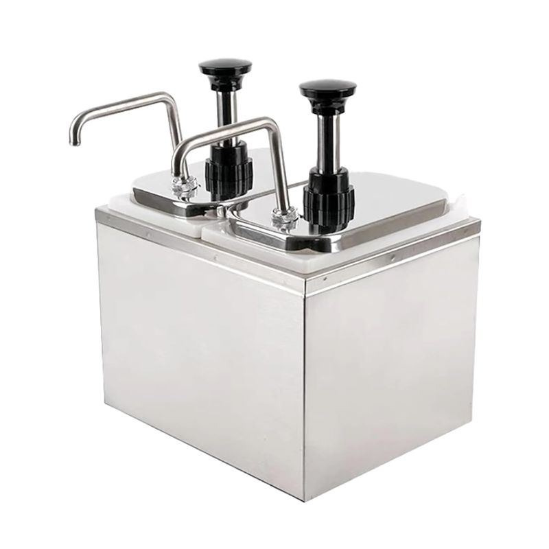 Photo 1 of Double Cheese Dispenser with Pump Hot Fudge Warmer Manual Sauce Warmer for Nacho Cheese and Chocolate 2x2l Capacity (Double Cheese Pump)