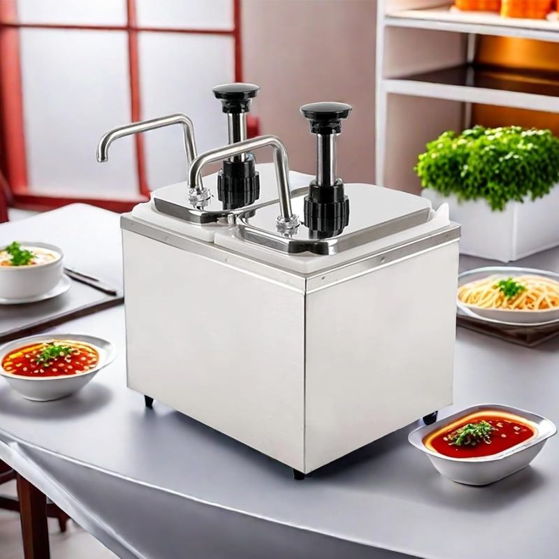 Photo 1 of Double Cheese Dispenser with Pump Hot Fudge Warmer Manual Sauce Warmer for Nacho Cheese and Chocolate 2x2l Capacity (Double Cheese Pump)
