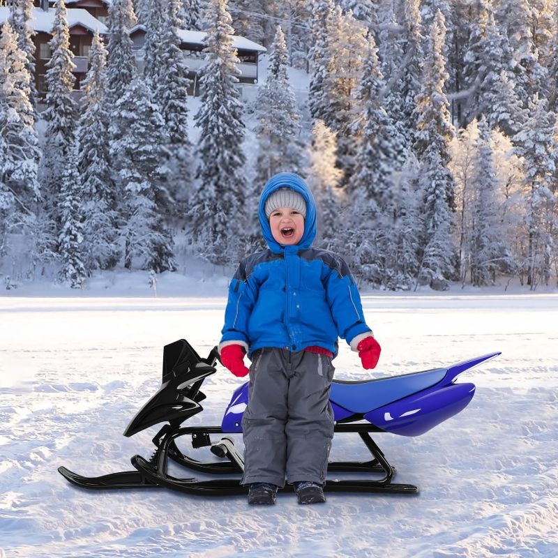 Photo 1 of Kids Racer Sled with Directional Control Handle, Double Brakes - Baby Safe Snow Sled for Uphill & Downhill