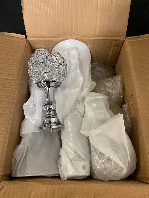 Photo 1 of 2Pcs Crystal Candle Holders, 5 Arm Crystal Candlestick Holders Silver Centerpiece Table Decorations Coffee Table Decorative Centerpieces for Living Room Dinning Room