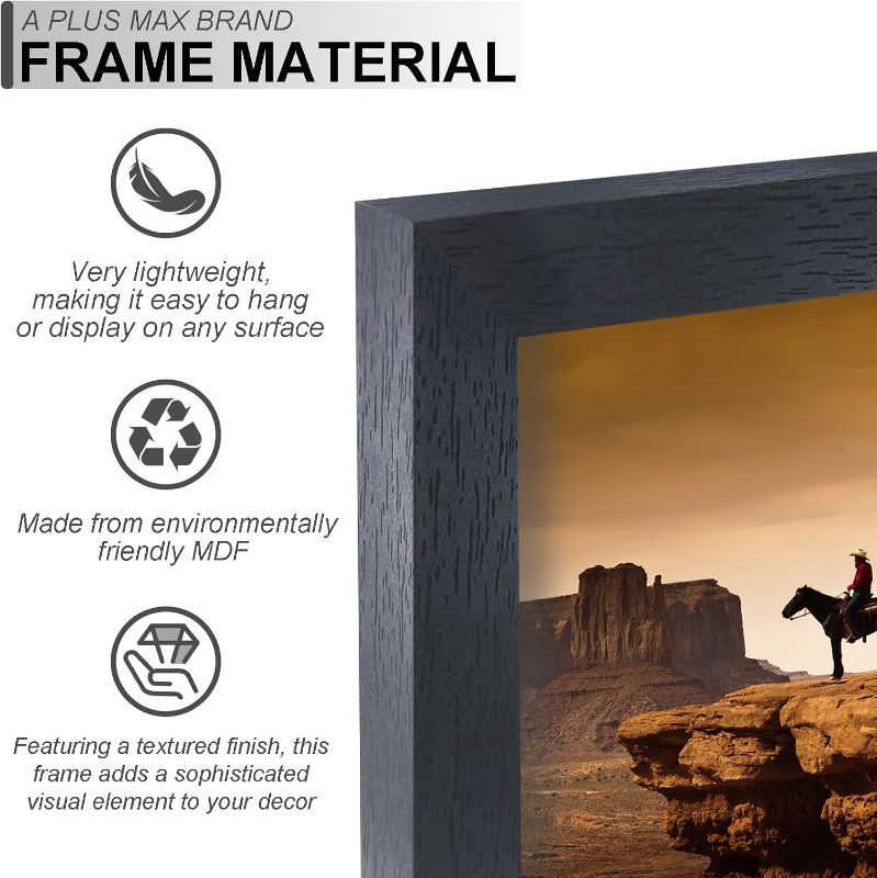 Photo 1 of A PLUS MAX 20x28 Picture Frame, Black Engineered Wood Frame for 20 x 28 Inch Picture Poster Photo, Light Weight 20 by 28 Frame with Wood-grain for Wall - 1 Pack/Black/20 x28