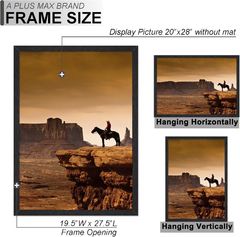 Photo 1 of A PLUS MAX 20x28 Picture Frame, Black Engineered Wood Frame for 20 x 28 Inch Picture Poster Photo, Light Weight 20 by 28 Frame with Wood-grain for Wall - 1 Pack/Black/20 x28