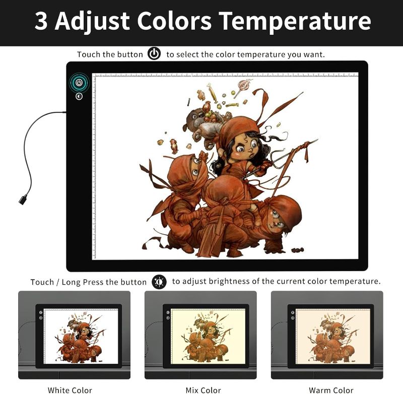 Photo 1 of Rechargeable A2 Light Pad, Wireless Battery Powered Artist Tracing Light Box, 3 Colors/6-Level/Stepless Adjusted Brightness Large Light Board for Diamond Painting, Cricut Weeding Vinyl, Art