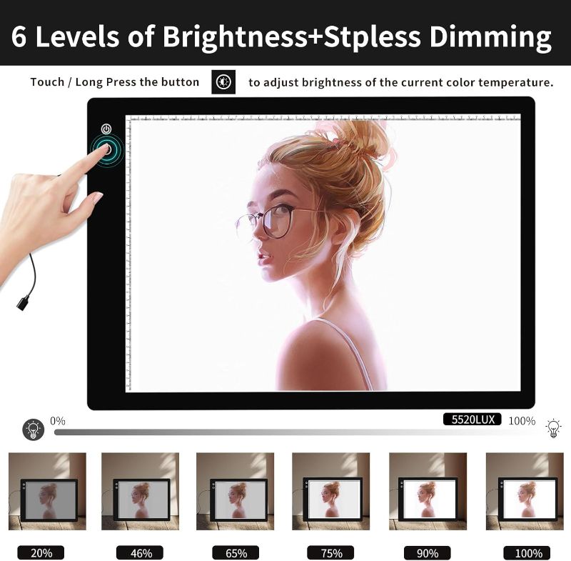 Photo 1 of Rechargeable A2 Light Pad, Wireless Battery Powered Artist Tracing Light Box, 3 Colors/6-Level/Stepless Adjusted Brightness Large Light Board for Diamond Painting, Cricut Weeding Vinyl, Art