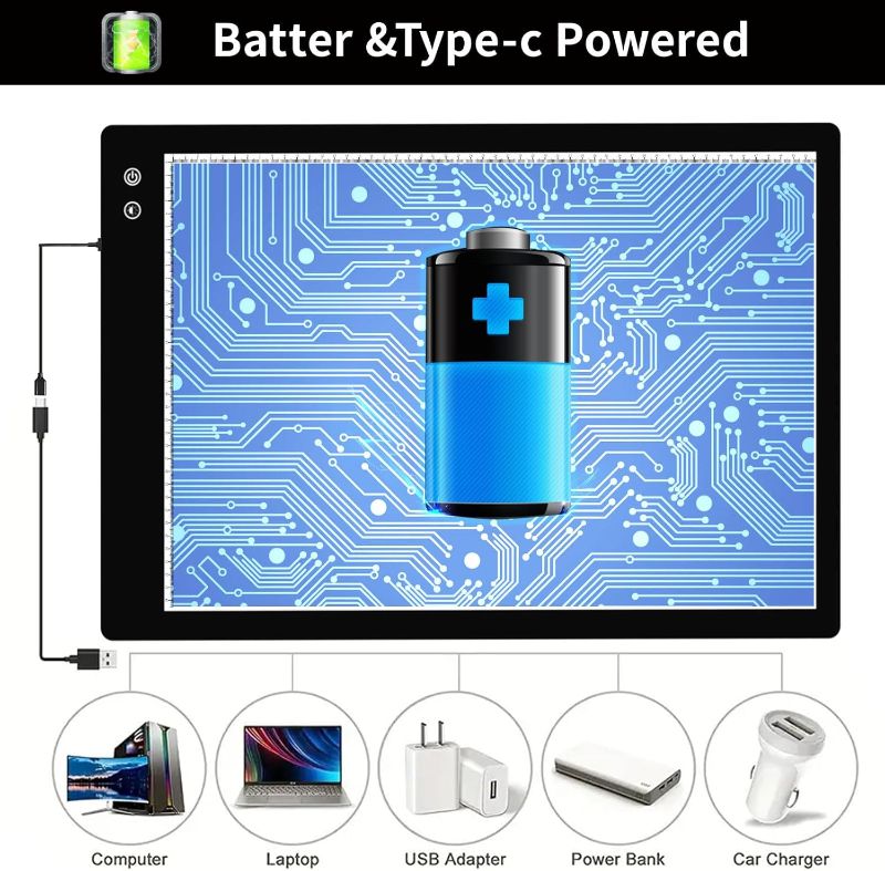 Photo 1 of Rechargeable A2 Light Pad, Wireless Battery Powered Artist Tracing Light Box, 3 Colors/6-Level/Stepless Adjusted Brightness Large Light Board for Diamond Painting, Cricut Weeding Vinyl, Art