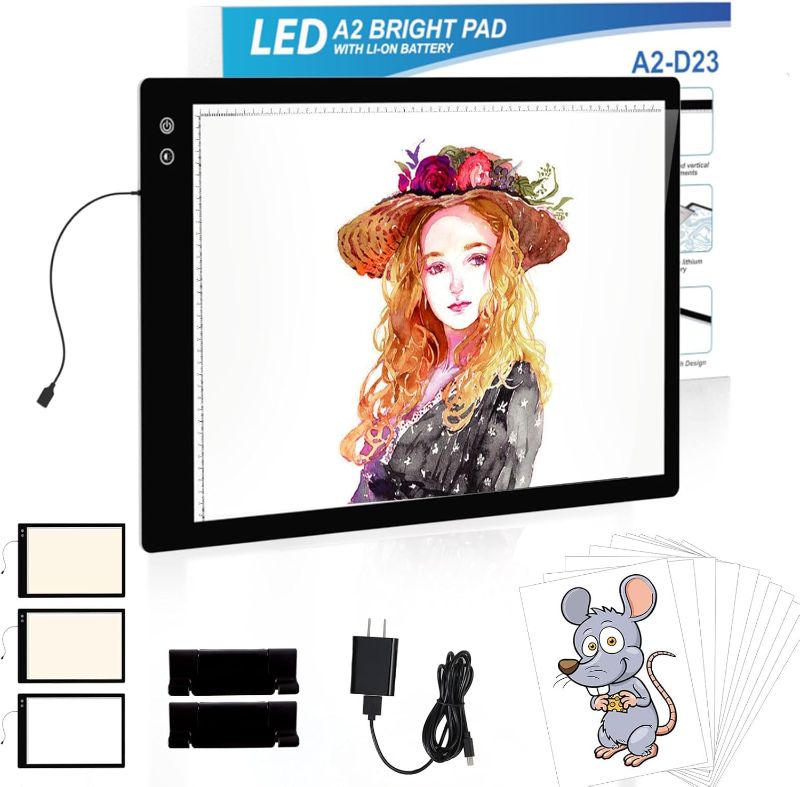 Photo 1 of Rechargeable A2 Light Pad, Wireless Battery Powered Artist Tracing Light Box, 3 Colors/6-Level/Stepless Adjusted Brightness Large Light Board for Diamond Painting, Cricut Weeding Vinyl, Art