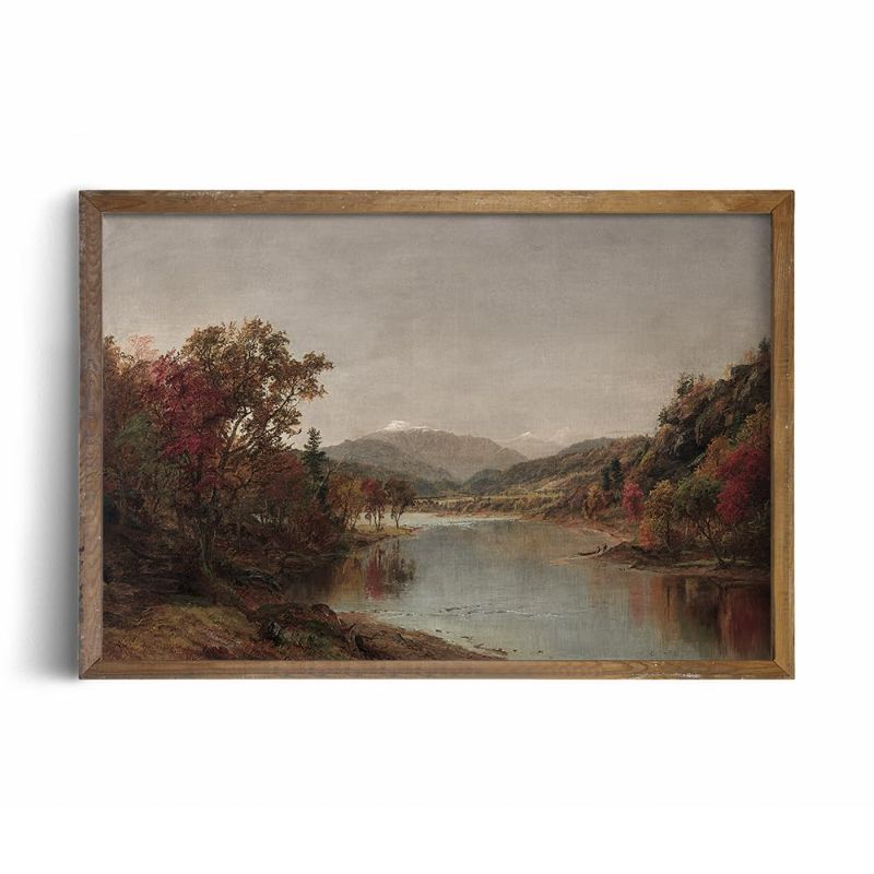 Photo 1 of Rustic Farmhouse Wall Art Decor - 24x36 Large Unframed Rolled Canvas - Boho Landscape Pictures - French Country Kitchen Print Posters - Neutral Aesthetic Vintage - Fall Autumn Lake River Nature Meadow