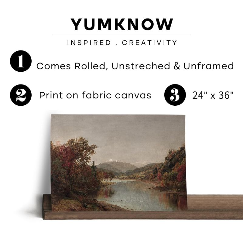 Photo 1 of Rustic Farmhouse Wall Art Decor - 24x36 Large Unframed Rolled Canvas - Boho Landscape Pictures - French Country Kitchen Print Posters - Neutral Aesthetic Vintage - Fall Autumn Lake River Nature Meadow
