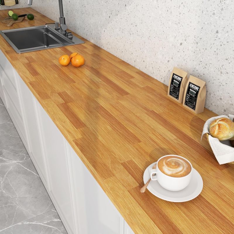 Photo 1 of LACHEERY Butcher Block Countertop Contact Paper 160 x 36 Inch Extra Wide Peel and Stick Wallpaper Wood Contact Paper for Kitchen Bathroom Countertops Counter Top Waterproof Removable Wood Wall Paper