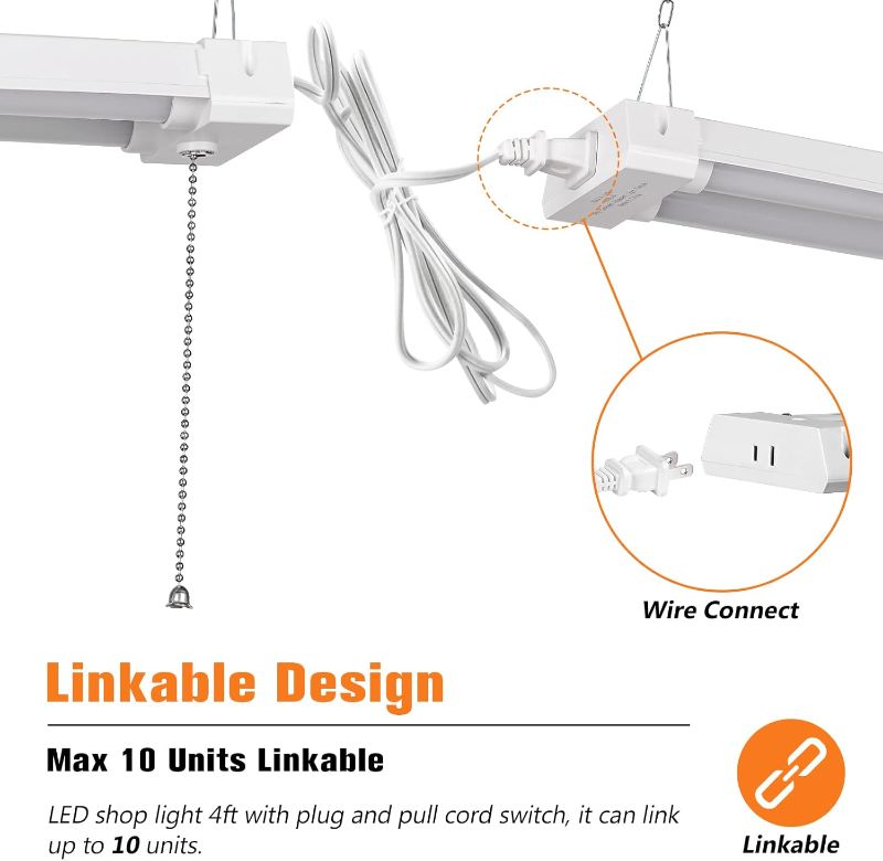 Photo 1 of 4FT Linkable 42W 4800LM 5000K LED Ceiling Lights for Garages, Pull Chain ON/Off, Linear Work Light Fixture with Plug, 2 Pack