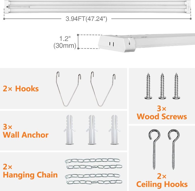 Photo 1 of 4FT Linkable 42W 4800LM 5000K LED Ceiling Lights for Garages, Pull Chain ON/Off, Linear Work Light Fixture with Plug, 2 Pack