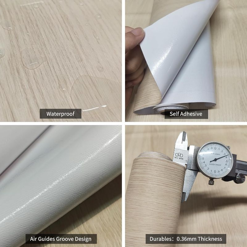 Photo 1 of Beige Cherry Wood Wallpaper Peel and Stick Wallpaper Thick Wood Grain Contact Paper for Cabinets Countertops Waterproof Self Adhesive Light Wood Contact Paper Vinyl Wall Paper 15.74" x 118"