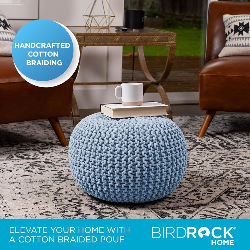 Photo 1 of BIRDROCK HOME Round Pouf Ottoman | Cotton Braided Foot Stool with Bean Bag Filling | Boho Foot Rest for Living Room & Bedroom | Compact & Comfortable Seating, Lightweight & Soft | Soft Blue