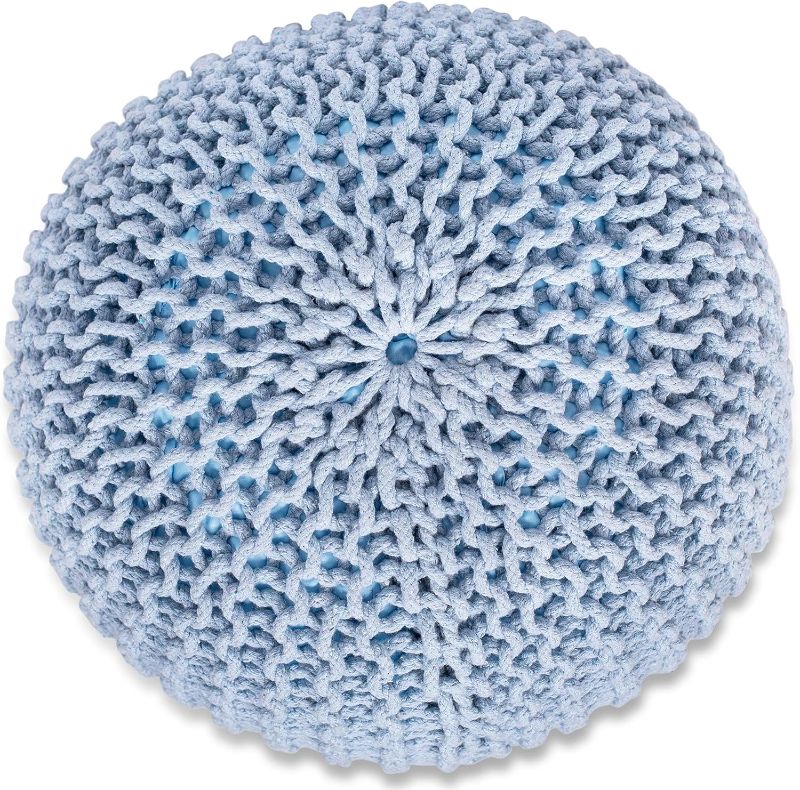 Photo 1 of BIRDROCK HOME Round Pouf Ottoman | Cotton Braided Foot Stool with Bean Bag Filling | Boho Foot Rest for Living Room & Bedroom | Compact & Comfortable Seating, Lightweight & Soft | Soft Blue