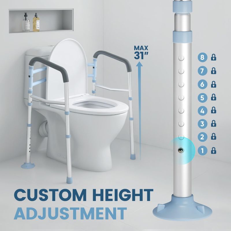 Photo 1 of OasisSpace Stand Alone Toilet Safety Rail - Heavy Duty Medical Toilet Safety Frame for Elderly, Handicap and Disabled - Adjustable Bathroom Toilet Handrails, Width Adjustable Design, Fit Any Toilet