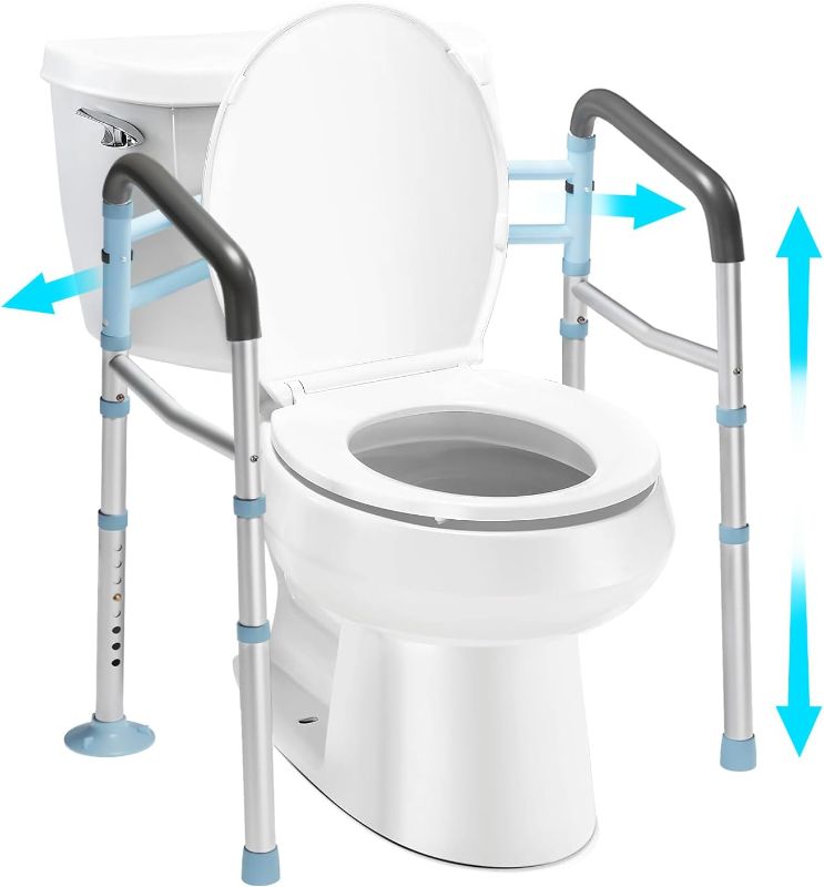 Photo 1 of OasisSpace Stand Alone Toilet Safety Rail - Heavy Duty Medical Toilet Safety Frame for Elderly, Handicap and Disabled - Adjustable Bathroom Toilet Handrails, Width Adjustable Design, Fit Any Toilet