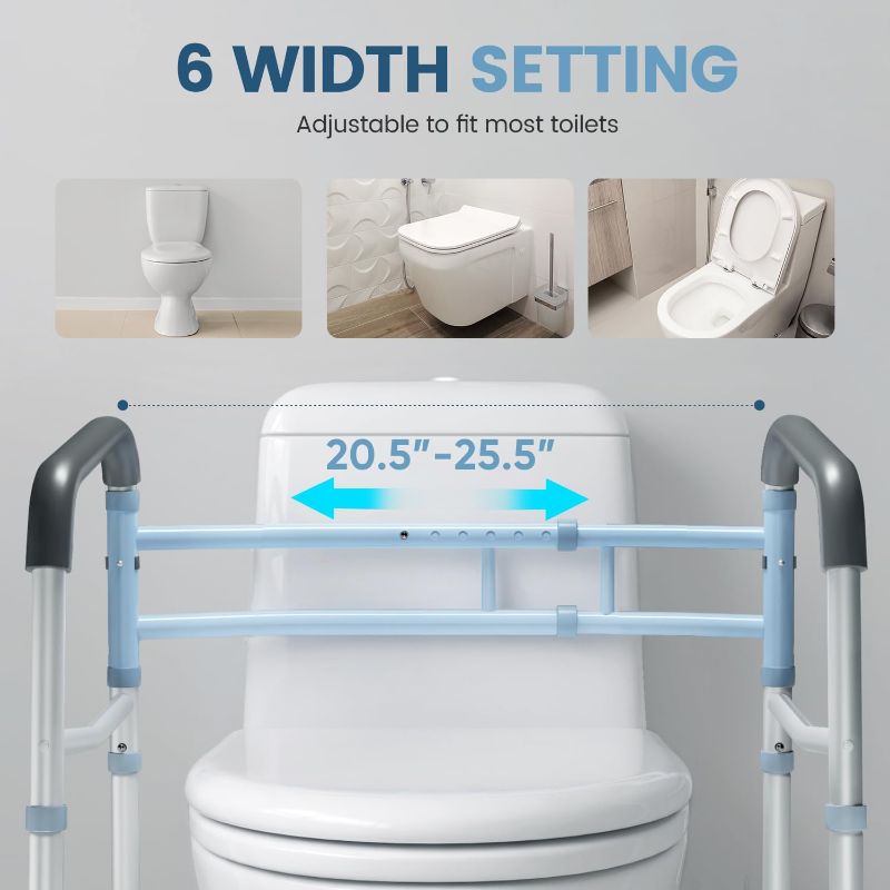 Photo 1 of OasisSpace Stand Alone Toilet Safety Rail - Heavy Duty Medical Toilet Safety Frame for Elderly, Handicap and Disabled - Adjustable Bathroom Toilet Handrails, Width Adjustable Design, Fit Any Toilet