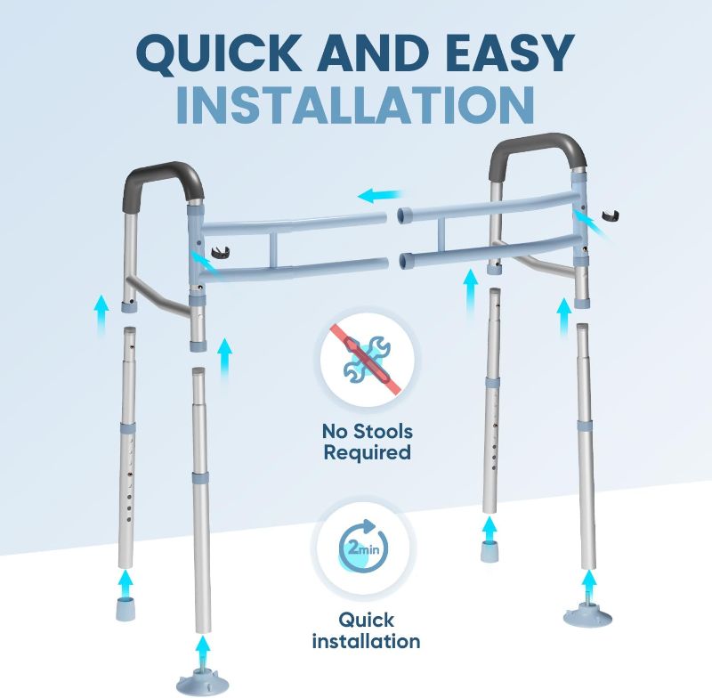 Photo 1 of OasisSpace Stand Alone Toilet Safety Rail - Heavy Duty Medical Toilet Safety Frame for Elderly, Handicap and Disabled - Adjustable Bathroom Toilet Handrails, Width Adjustable Design, Fit Any Toilet