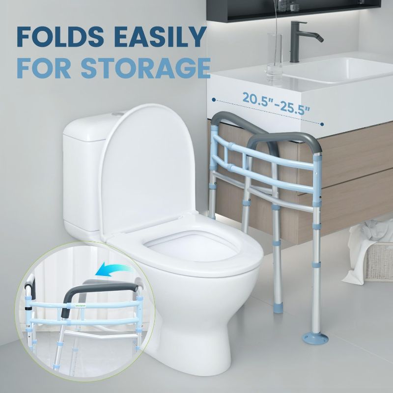 Photo 1 of OasisSpace Stand Alone Toilet Safety Rail - Heavy Duty Medical Toilet Safety Frame for Elderly, Handicap and Disabled - Adjustable Bathroom Toilet Handrails, Width Adjustable Design, Fit Any Toilet