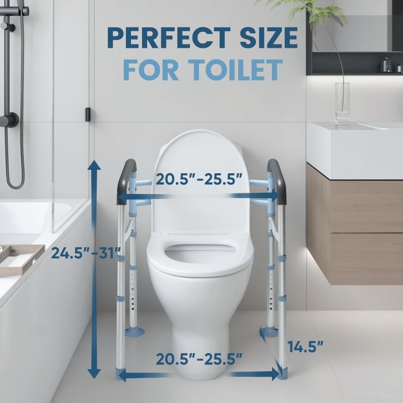 Photo 1 of OasisSpace Stand Alone Toilet Safety Rail - Heavy Duty Medical Toilet Safety Frame for Elderly, Handicap and Disabled - Adjustable Bathroom Toilet Handrails, Width Adjustable Design, Fit Any Toilet