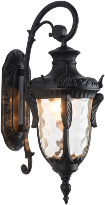 Photo 1 of LONEDRUID Outdoor Wall Light Fixtures Black 16.93”H Exterior Wall Lantern Waterproof Sconce Porch Lights Wall Mount with Hammered Glass Shade for House
