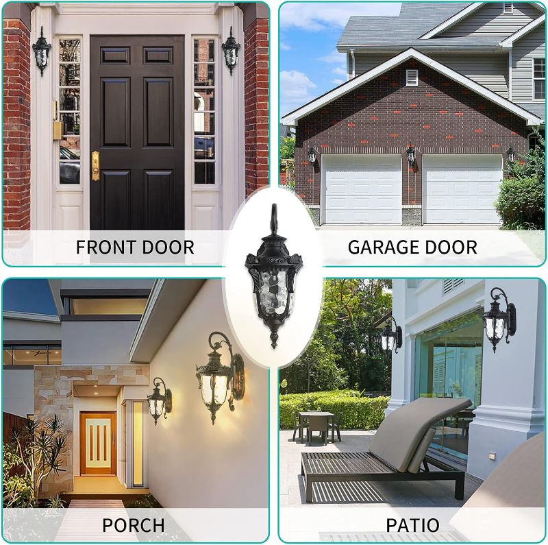 Photo 1 of LONEDRUID Outdoor Wall Light Fixtures Black 16.93”H Exterior Wall Lantern Waterproof Sconce Porch Lights Wall Mount with Hammered Glass Shade for House