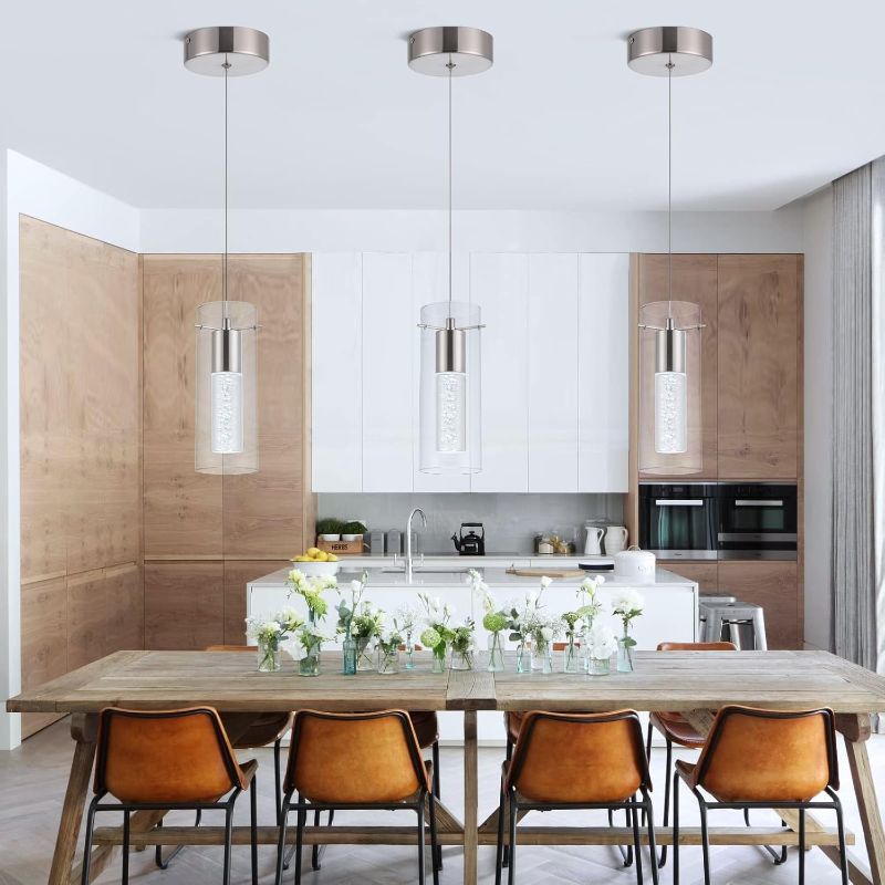 Photo 1 of 3 Pack Pendant Lights Kitchen Island, 6000K Kitchen Island Dining Room Light Pendant Lighting Fixtures Bubble Crystal Chandelier Over Island Table Modern Hanging Light for Bar Dining Room