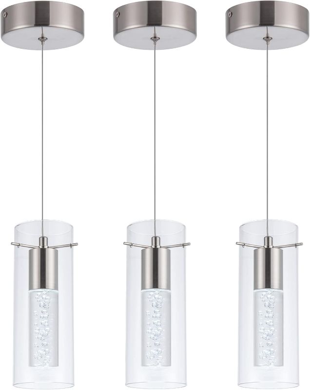 Photo 1 of 3 Pack Pendant Lights Kitchen Island, 6000K Kitchen Island Dining Room Light Pendant Lighting Fixtures Bubble Crystal Chandelier Over Island Table Modern Hanging Light for Bar Dining Room