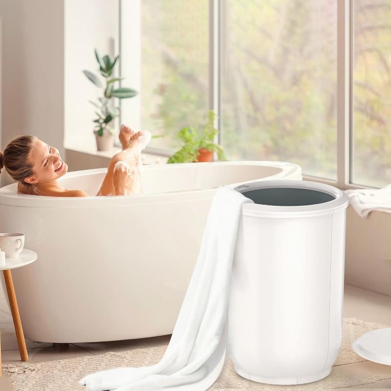 Photo 1 of Large Towel Warmer for Bathroom - Heated Towel Warmers Bucket, Wood Handle, Auto Shut Off, Fits Up to Two 40"X70" Oversized Towels, Bathrobes, Blankets, Best Ideal for Mother's Gifts