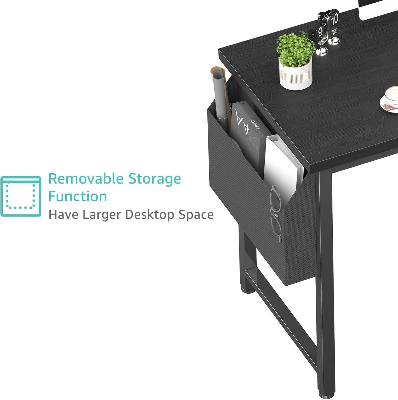 Photo 1 of Lufeiya 39 inch Computer Desk with Power Outlet, 40 inch Teen Study Table Home Office Work Writing Desks with Charging Station Outlets Built in, Black
