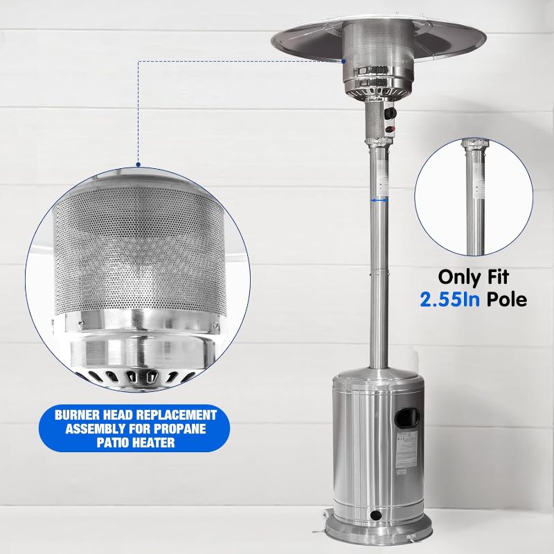 Photo 1 of elysia 46,000 BTU Patio Heater Burner Head Replacement Assembly for Outdoor Propane Patio Heaters 304 Stainless Steel Double Cover Burner(Only Fit 2.55In Pole)