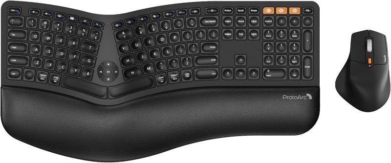 Photo 1 of ProtoArc Ergonomic Wireless Keyboard Mouse, EKM01 Plus Full Size Ergo Bluetooth Keyboard Mouse Combo, Split Design, Wrist Rest, Multi-Device, Rechargeable, for Windows/Mac OS - Black