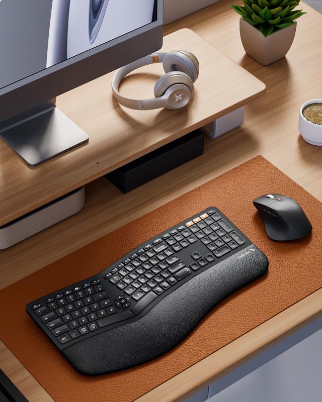 Photo 1 of ProtoArc Ergonomic Wireless Keyboard Mouse, EKM01 Plus Full Size Ergo Bluetooth Keyboard Mouse Combo, Split Design, Wrist Rest, Multi-Device, Rechargeable, for Windows/Mac OS - Black
