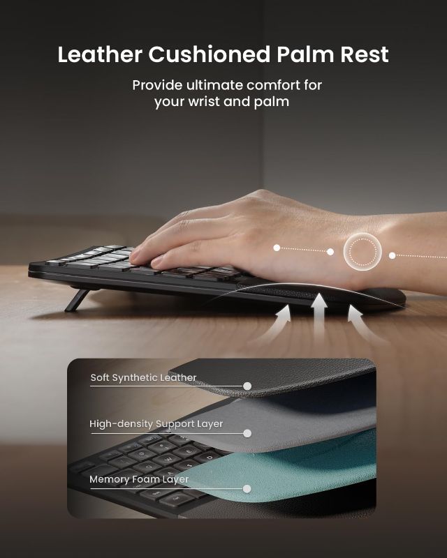 Photo 1 of ProtoArc Ergonomic Wireless Keyboard Mouse, EKM01 Plus Full Size Ergo Bluetooth Keyboard Mouse Combo, Split Design, Wrist Rest, Multi-Device, Rechargeable, for Windows/Mac OS - Black