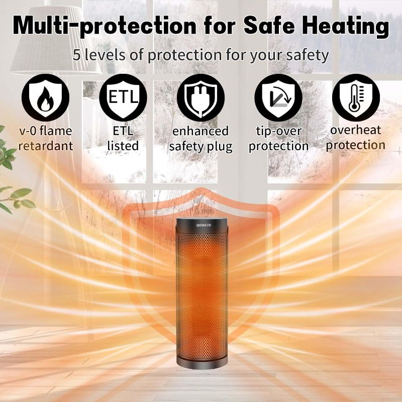 Photo 1 of Portable Space Heater for Indoor Use with Remote - QOWETU 70° Oscillating Electric Heater, 17 Inchs, 12H Timer, 1500W Quiet PTC Ceramic Heating with Thermostat, Fast Safety Heat for Home, Bedroom