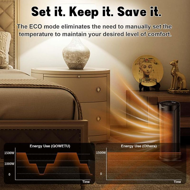 Photo 1 of Portable Space Heater for Indoor Use with Remote - QOWETU 70° Oscillating Electric Heater, 17 Inchs, 12H Timer, 1500W Quiet PTC Ceramic Heating with Thermostat, Fast Safety Heat for Home, Bedroom