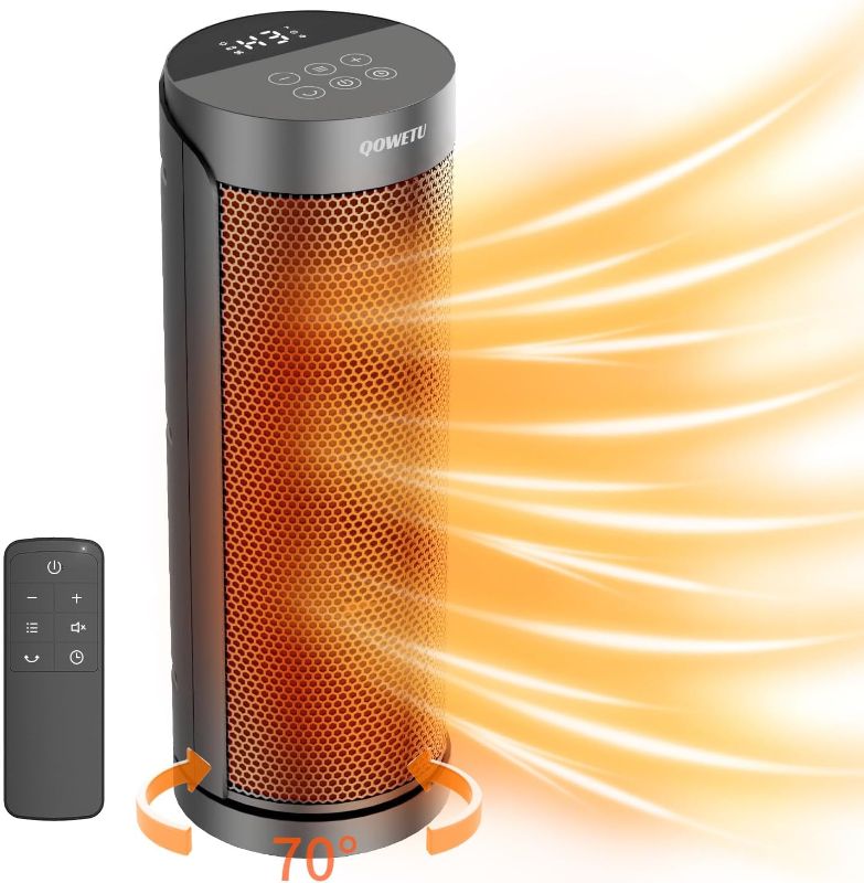 Photo 1 of Portable Space Heater for Indoor Use with Remote - QOWETU 70° Oscillating Electric Heater, 17 Inchs, 12H Timer, 1500W Quiet PTC Ceramic Heating with Thermostat, Fast Safety Heat for Home, Bedroom