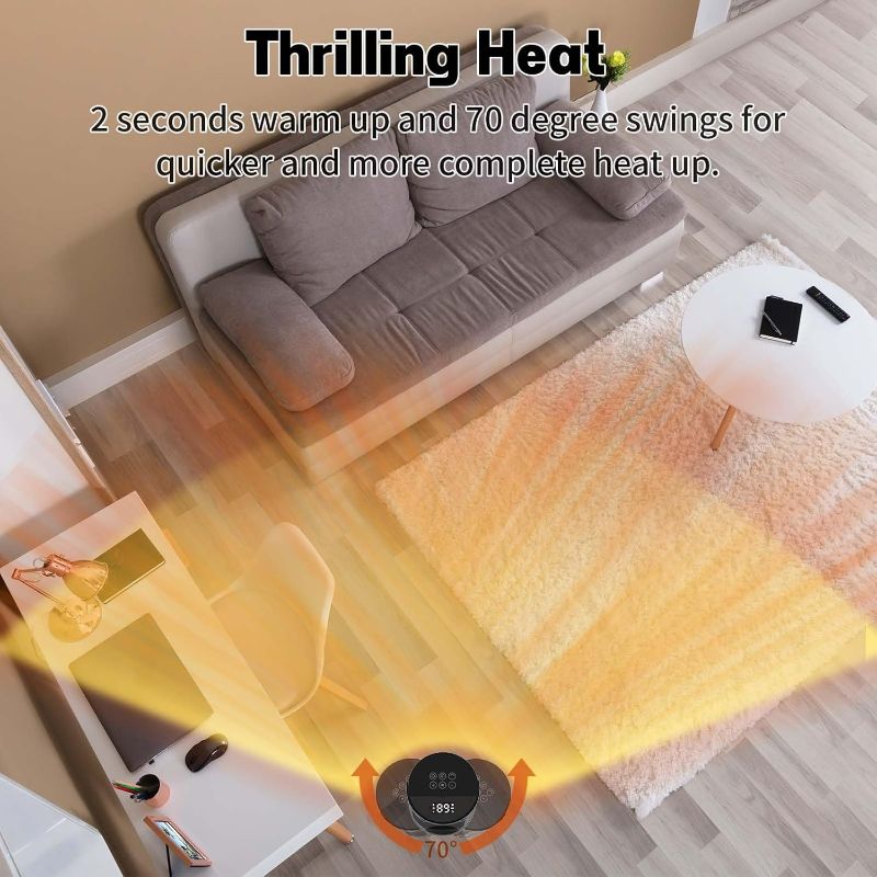 Photo 1 of Portable Space Heater for Indoor Use with Remote - QOWETU 70° Oscillating Electric Heater, 17 Inchs, 12H Timer, 1500W Quiet PTC Ceramic Heating with Thermostat, Fast Safety Heat for Home, Bedroom
