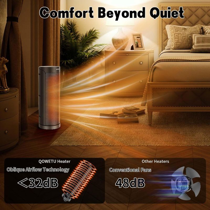 Photo 1 of Portable Space Heater for Indoor Use with Remote - QOWETU 70° Oscillating Electric Heater, 17 Inchs, 12H Timer, 1500W Quiet PTC Ceramic Heating with Thermostat, Fast Safety Heat for Home, Bedroom