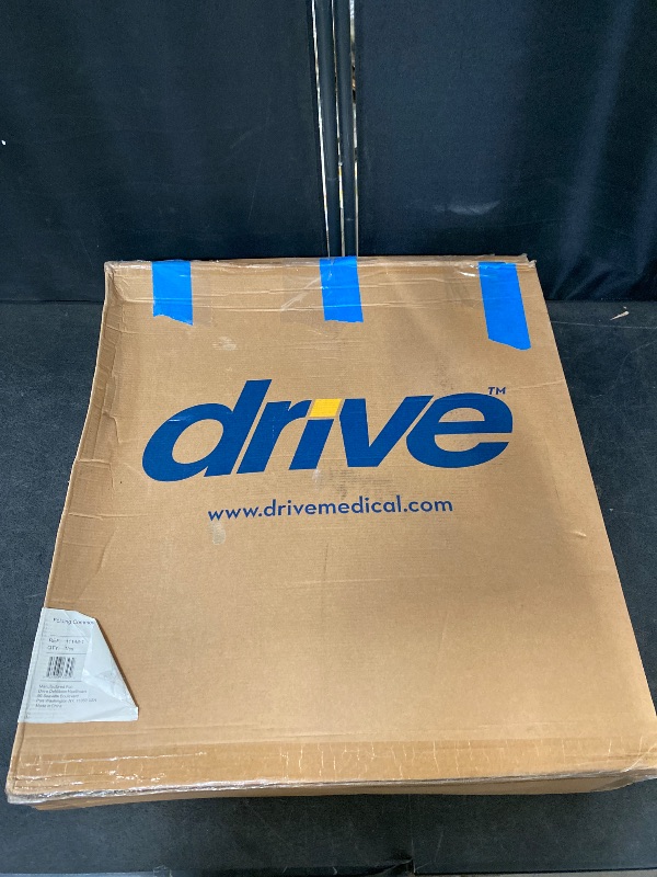 Photo 1 of Drive Medical 11148-1 Folding Steel Bedside Commode Chair, Portable Toilet, Supports Individuals Weighing Up To 350 Lbs, with 7.5 Qt. Bucket and 13.5 Inch Seat, Grey