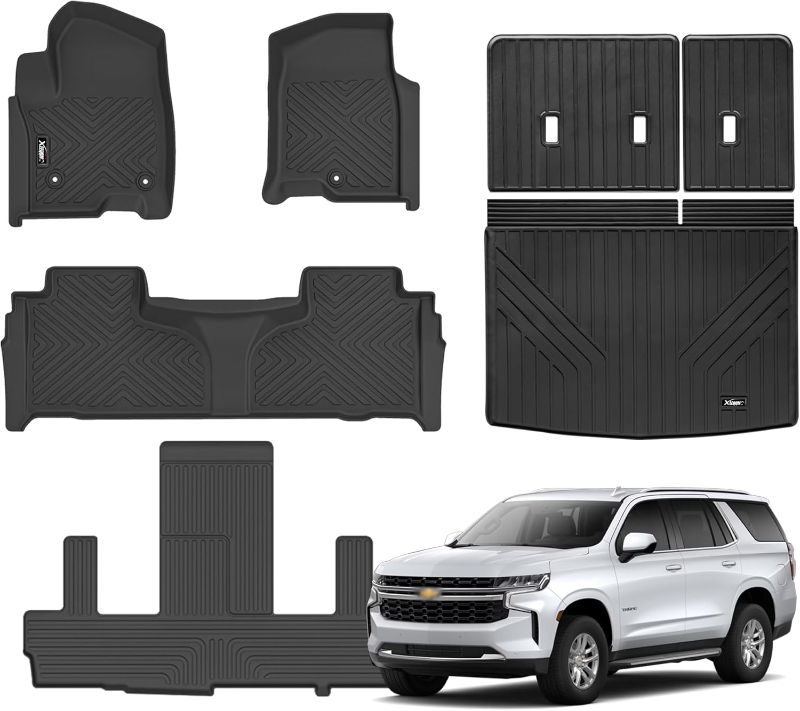 Photo 1 of Floor Mats for 2021-2024 Chevrolet/Chevy Tahoe/GMC Yukon 7 Seater with Trunk Mat All Weather TPE Rubber Cargo Liner Full Set for Chevrolet Tahoe/GMC Yukon Accessories (Not for Yukon XL)