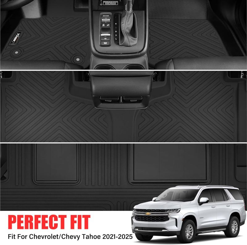 Photo 1 of Floor Mats for 2021-2024 Chevrolet/Chevy Tahoe/GMC Yukon 7 Seater with Trunk Mat All Weather TPE Rubber Cargo Liner Full Set for Chevrolet Tahoe/GMC Yukon Accessories (Not for Yukon XL)
