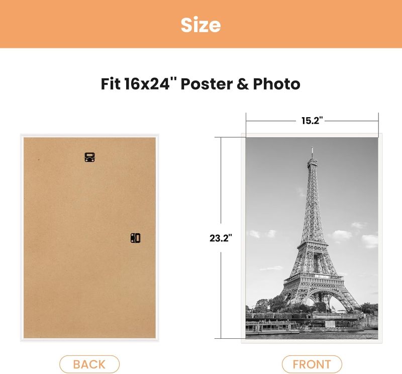 Photo 1 of upsimples 16x24 Picture Frame White 3 Pack, Scratch-Proof Poster Frames 16 x 24 for Photo Gallery - Slide-In Strips, Horizontal or Vertical Wall Mounting