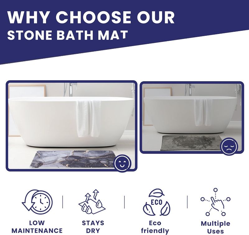 Photo 1 of Stone Bath Mat – Quick-Dry, Anti-Slip, Elegant – Ultra-Absorbent Diatomaceous Earth Bath Mat for Modern Bathrooms - Quick Drying Stone Mat Bathroom for Everyday Use 23.5x15.2''