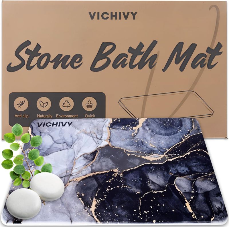 Photo 1 of Stone Bath Mat – Quick-Dry, Anti-Slip, Elegant – Ultra-Absorbent Diatomaceous Earth Bath Mat for Modern Bathrooms - Quick Drying Stone Mat Bathroom for Everyday Use 23.5x15.2''