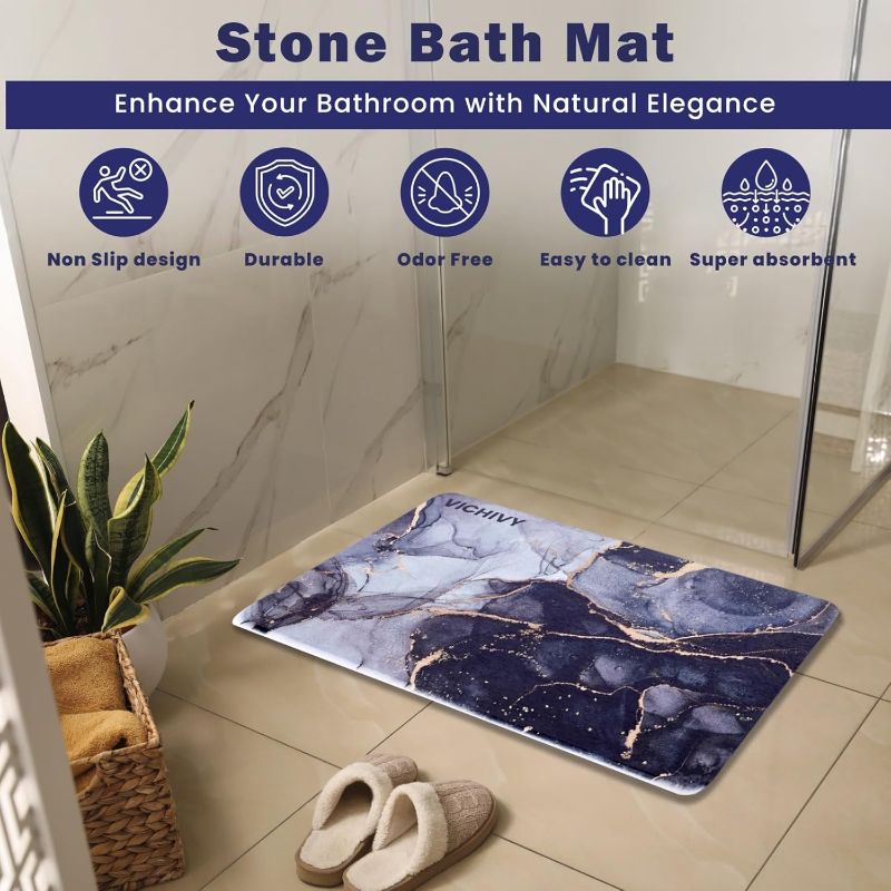 Photo 1 of Stone Bath Mat – Quick-Dry, Anti-Slip, Elegant – Ultra-Absorbent Diatomaceous Earth Bath Mat for Modern Bathrooms - Quick Drying Stone Mat Bathroom for Everyday Use 23.5x15.2''