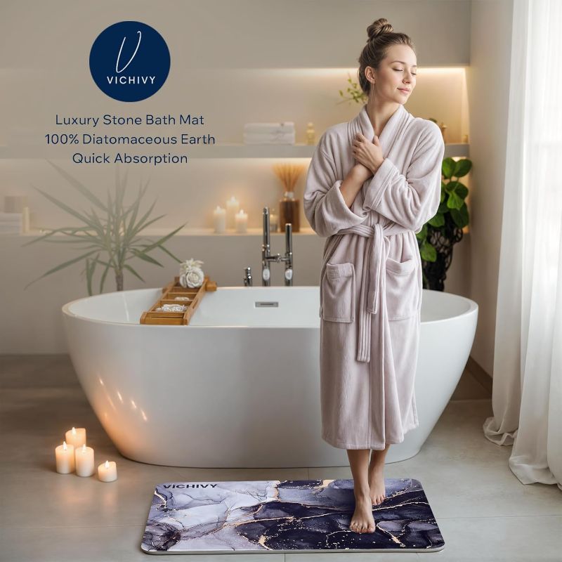 Photo 1 of Stone Bath Mat – Quick-Dry, Anti-Slip, Elegant – Ultra-Absorbent Diatomaceous Earth Bath Mat for Modern Bathrooms - Quick Drying Stone Mat Bathroom for Everyday Use 23.5x15.2''
