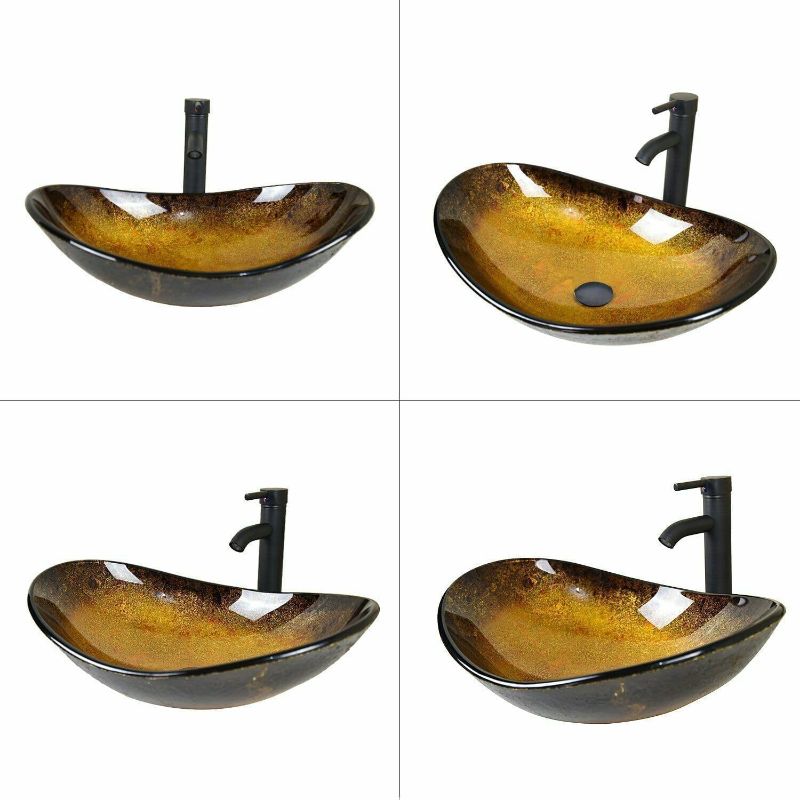 Photo 1 of YOURLITE Boat Shape Bathroom Artistic Glass Vessel Sink Boat Shape Free Oil Rubbed Bronze Faucet and Pop-up Drain,Gold ingot